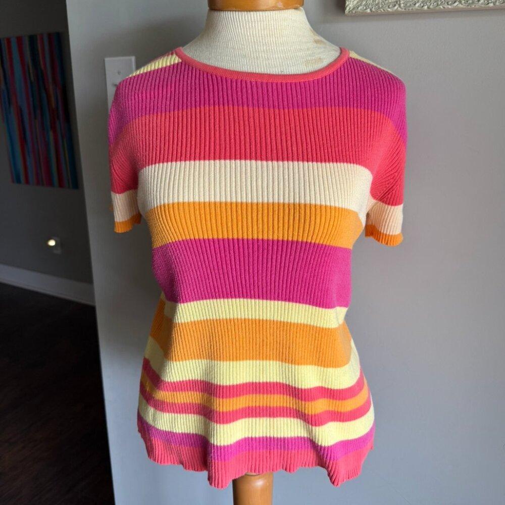 Vintage pink striped colorblocked cotton short sleeve top